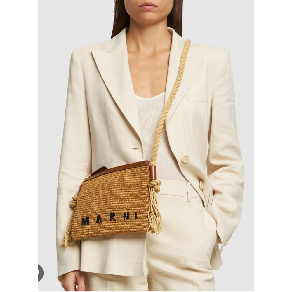 Marni Tan Woven Crossbody Bag with Rope Strap